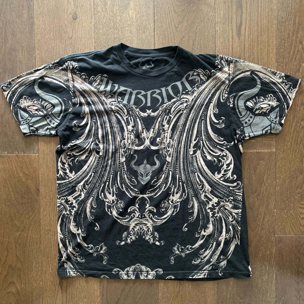 Warrior International Gray Distressed Grunge Graphic T-shirt Mens XL